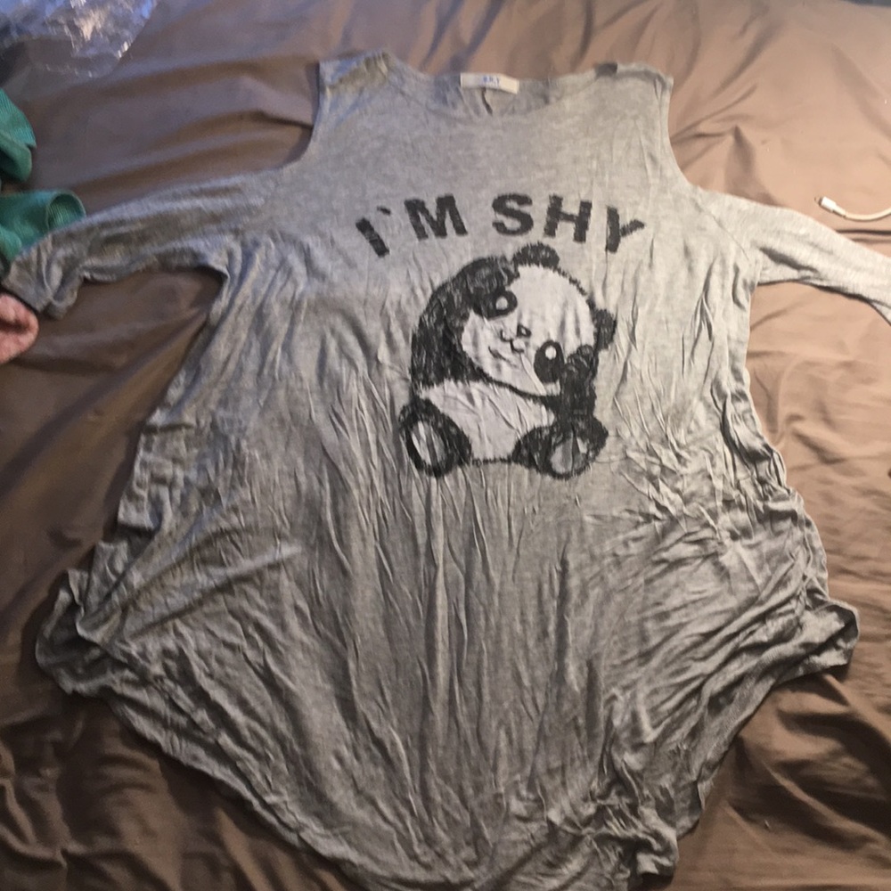 A pands shirt with I am shy on it